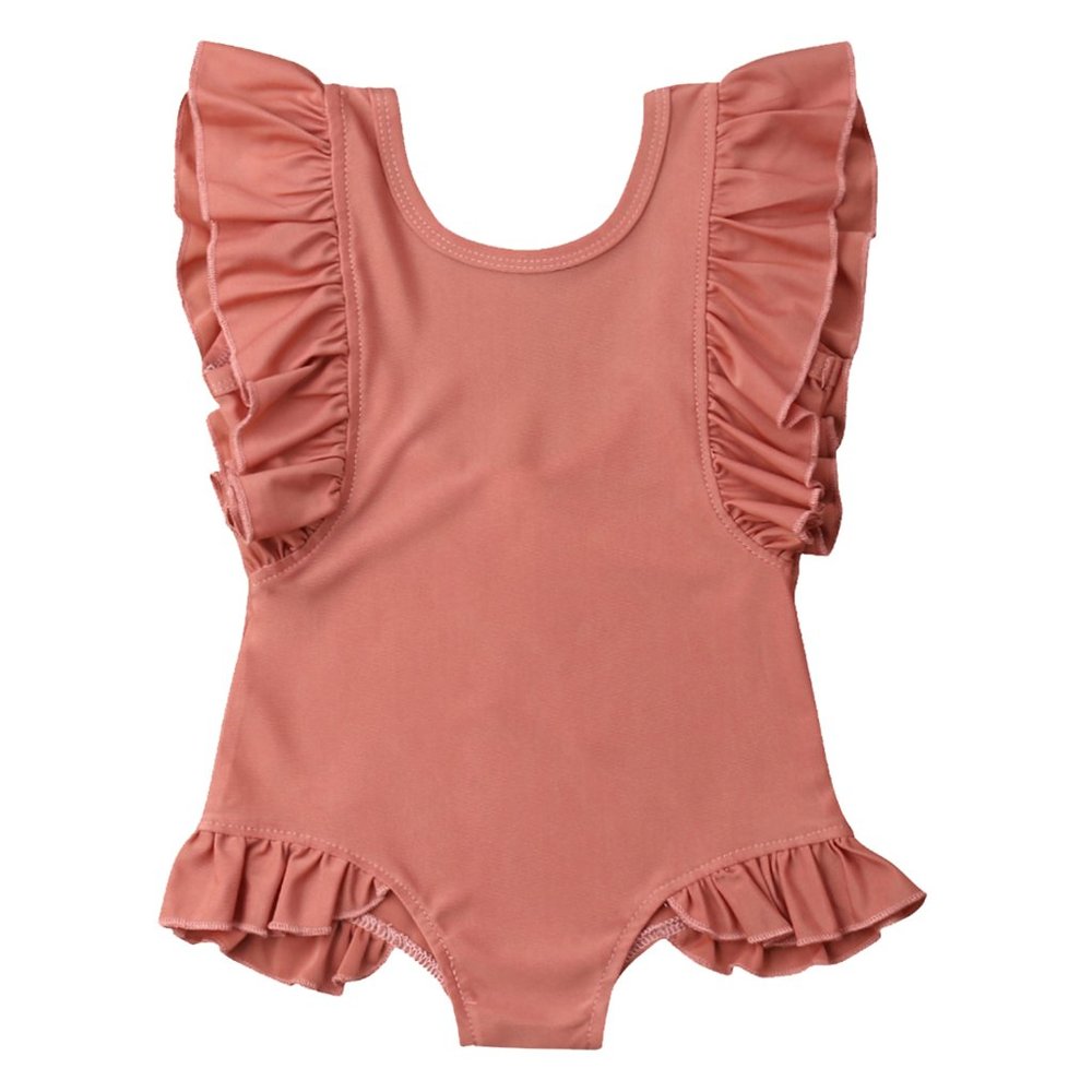 Ruffles Soild Persimmon Little Girl One-Piece Swimsuit